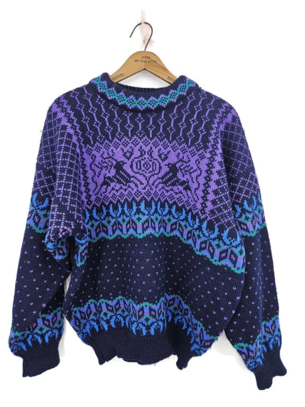 VTG Dale of Norway Wool Sweater Mens M Reindeer Blue Purple